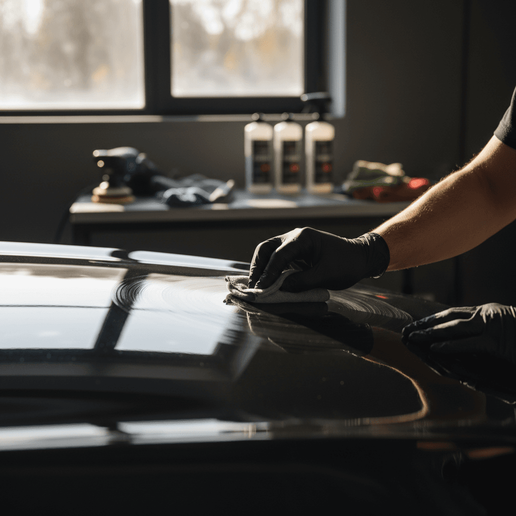 Ceramic coating being applied to car surface for protection