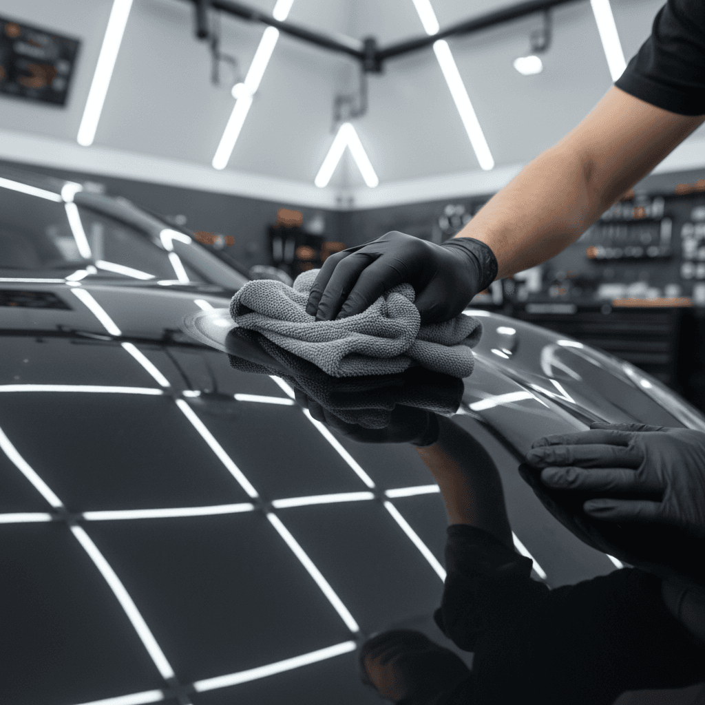 Wheels and tires receiving detailed cleaning and polish