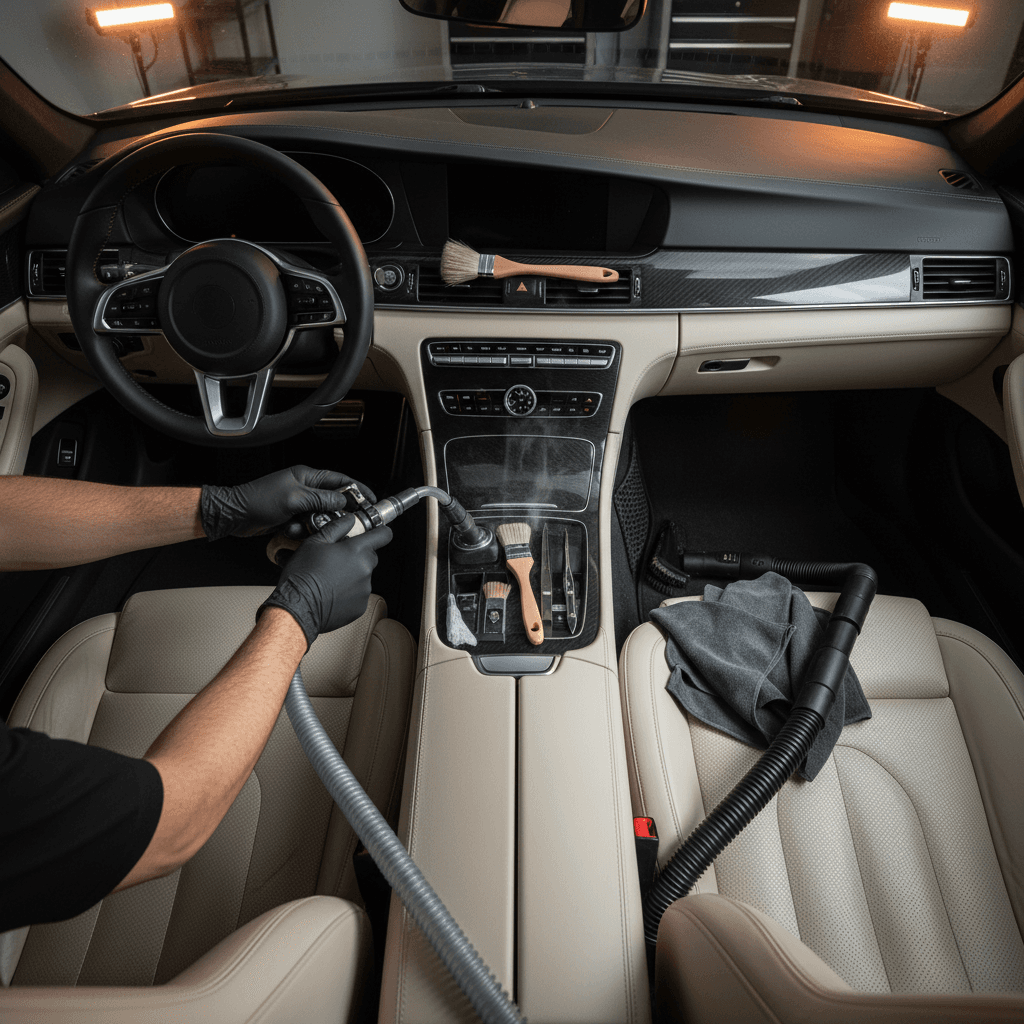 Interior being cleaned and detailed with precision