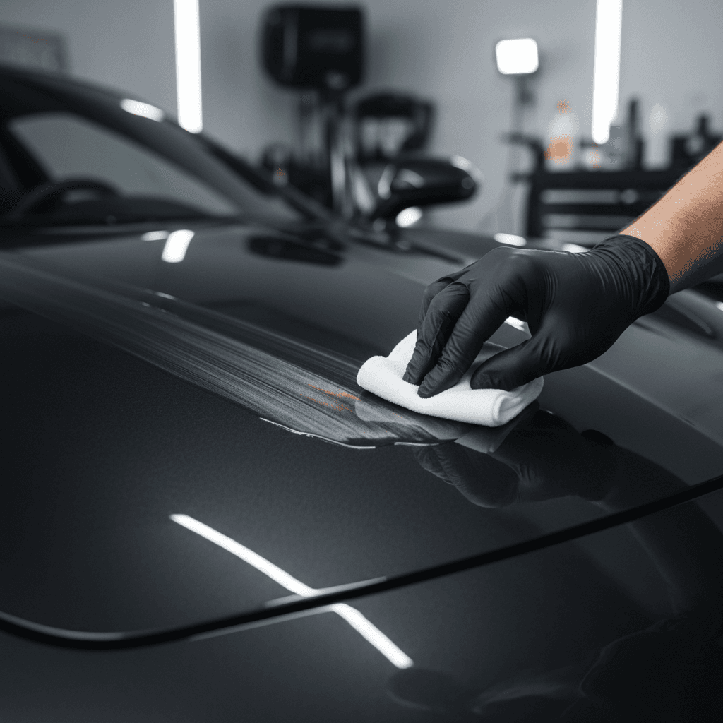 Ceramic coating application during professional car detailing
